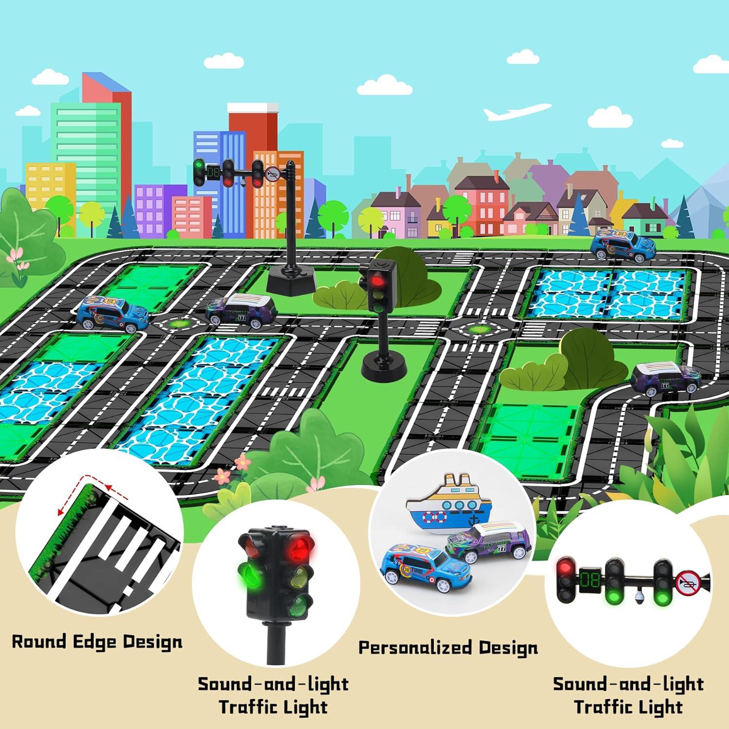 Juego de Piezas Magnéticas de Carretera SKTMYY 48PCS