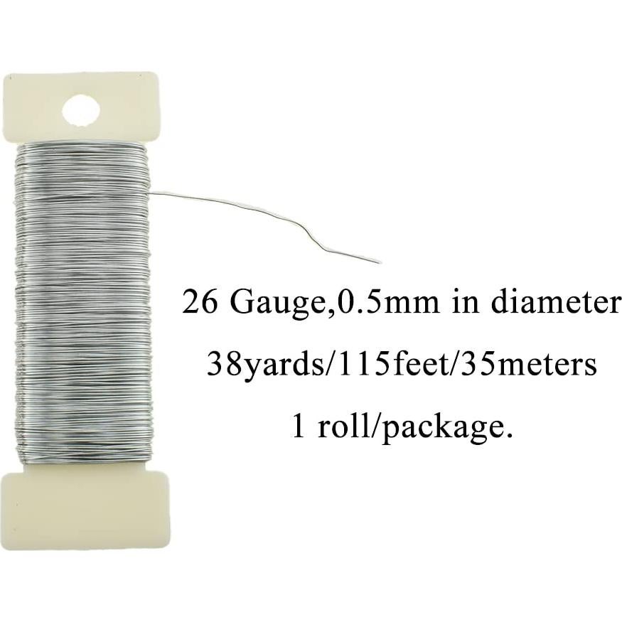 Alambre Floral HAHIYO 26 Gauge Plateado 35 Metros para Manualidades