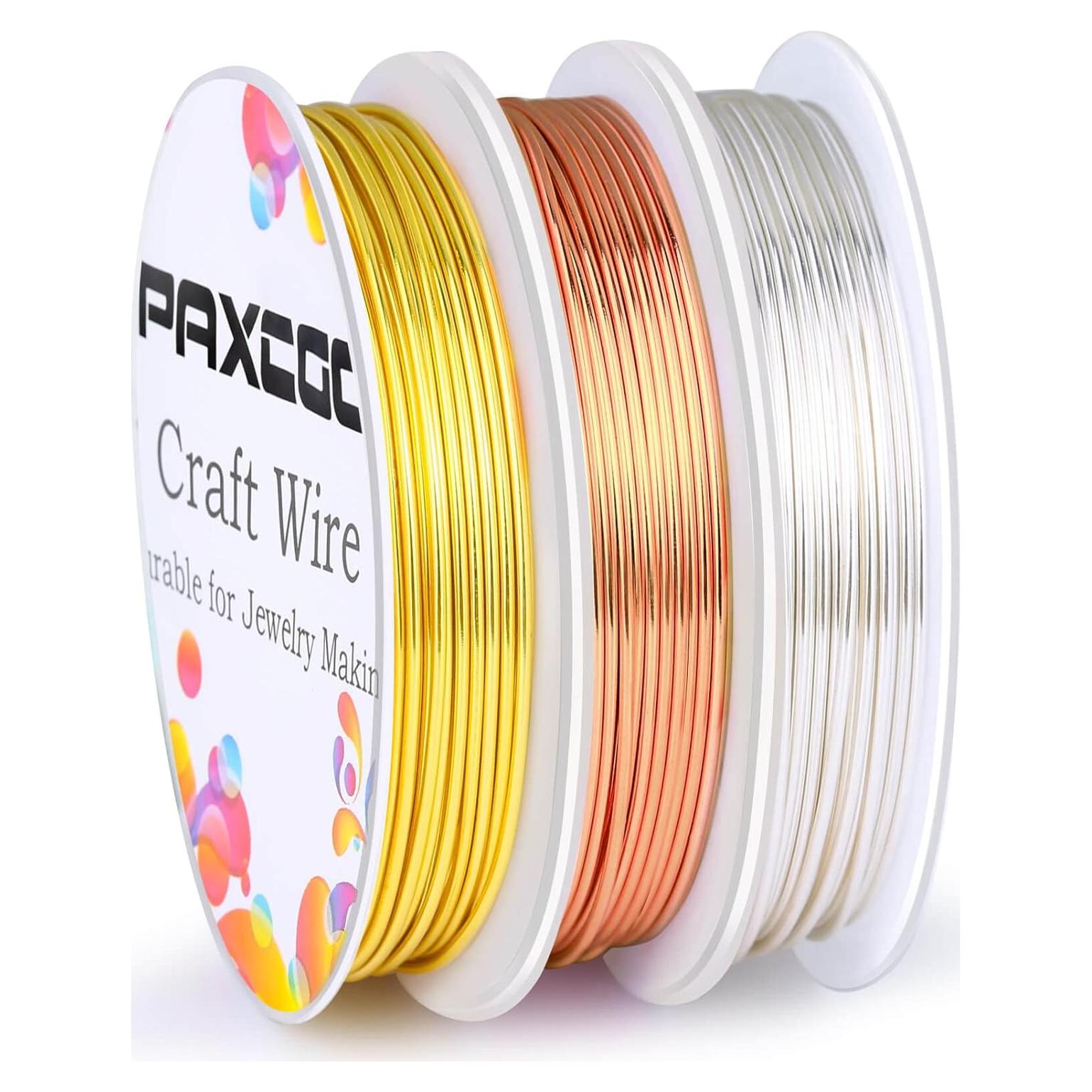 Paxcoo Alambre de Joyería 1 mm 3 Rollos Oro Plata Cobre