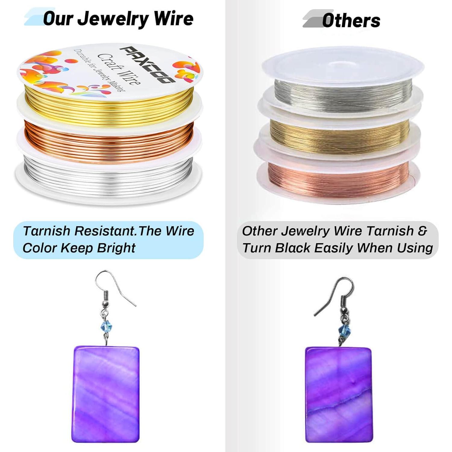 Paxcoo Alambre de Joyería 1 mm 3 Rollos Oro Plata Cobre