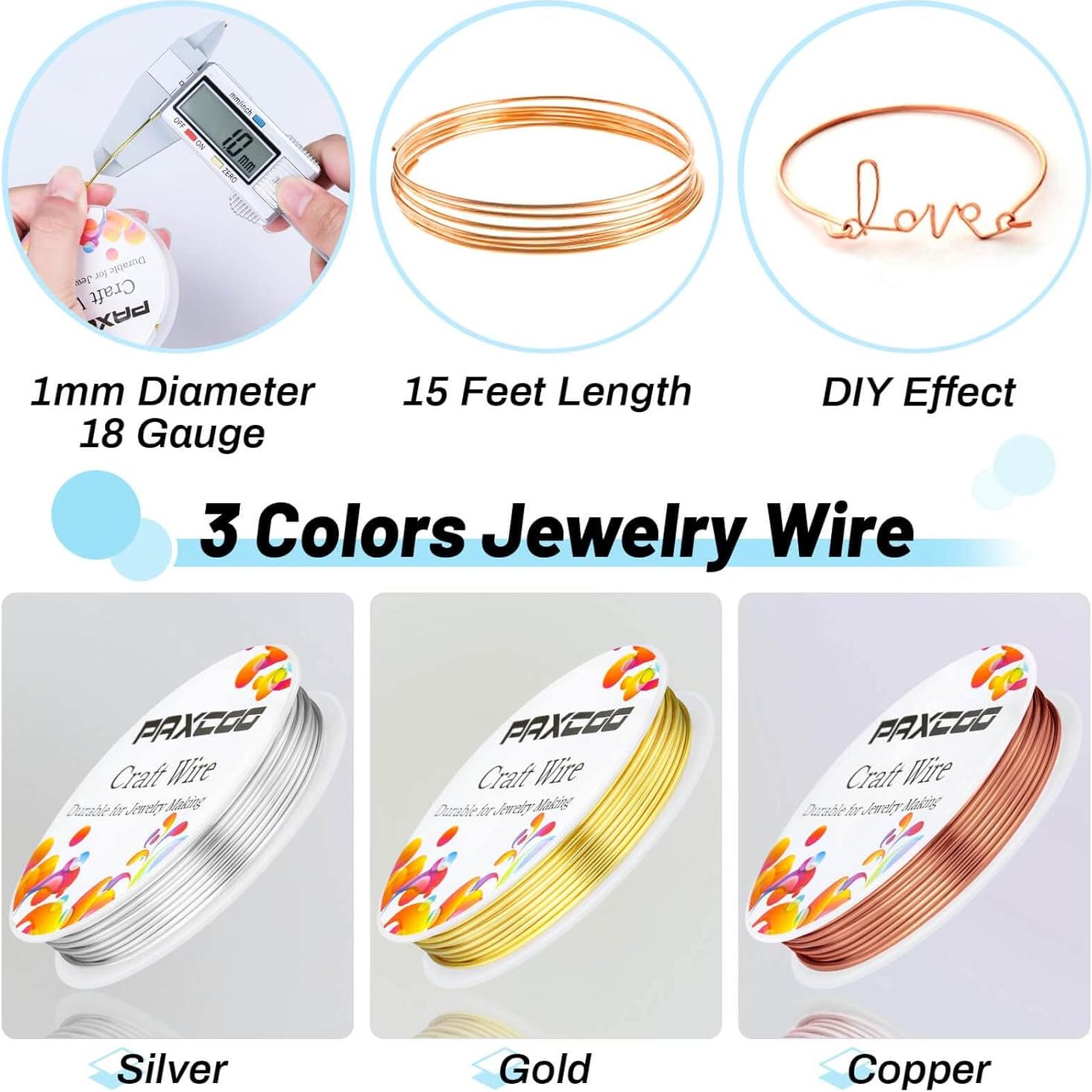 Paxcoo Alambre de Joyería 1 mm 3 Rollos Oro Plata Cobre
