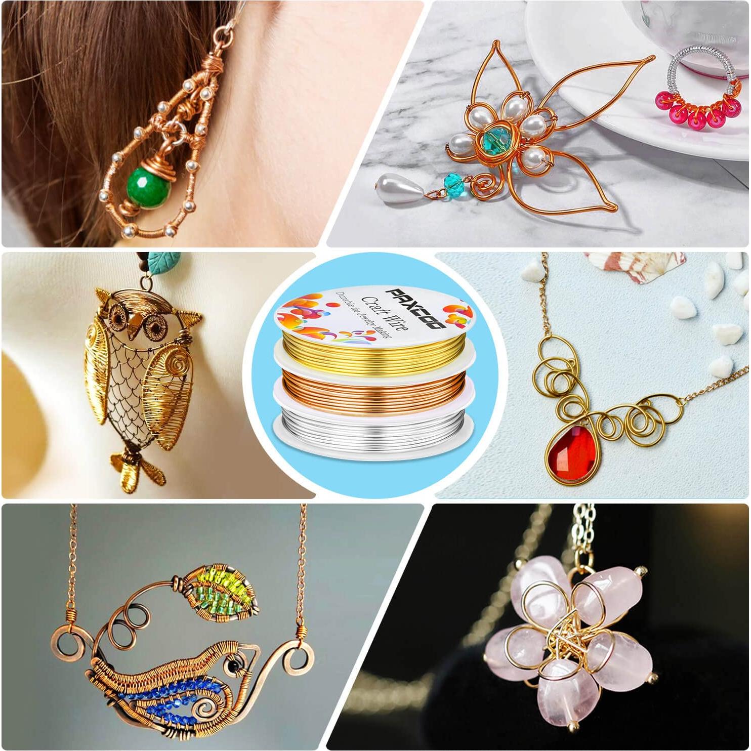 Paxcoo Alambre de Joyería 1 mm 3 Rollos Oro Plata Cobre