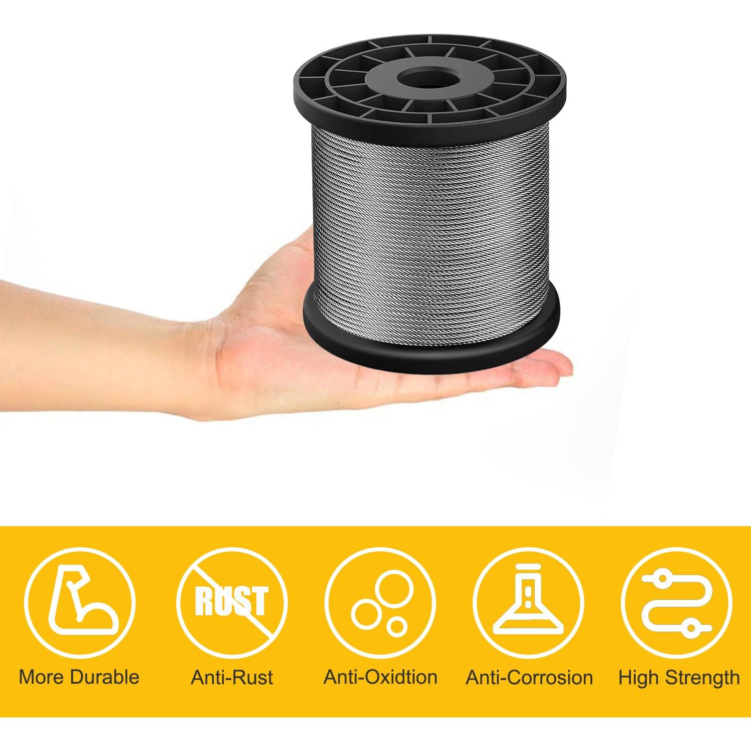 Kit de Cable de Alambre 1/16" Yawuztu 100M Acero Inoxidable