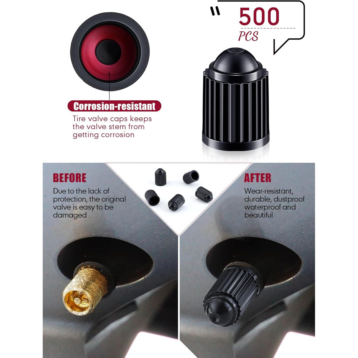 Tapa de Válvula Nuanchu 500 Piezas Neumático Plástico Negro