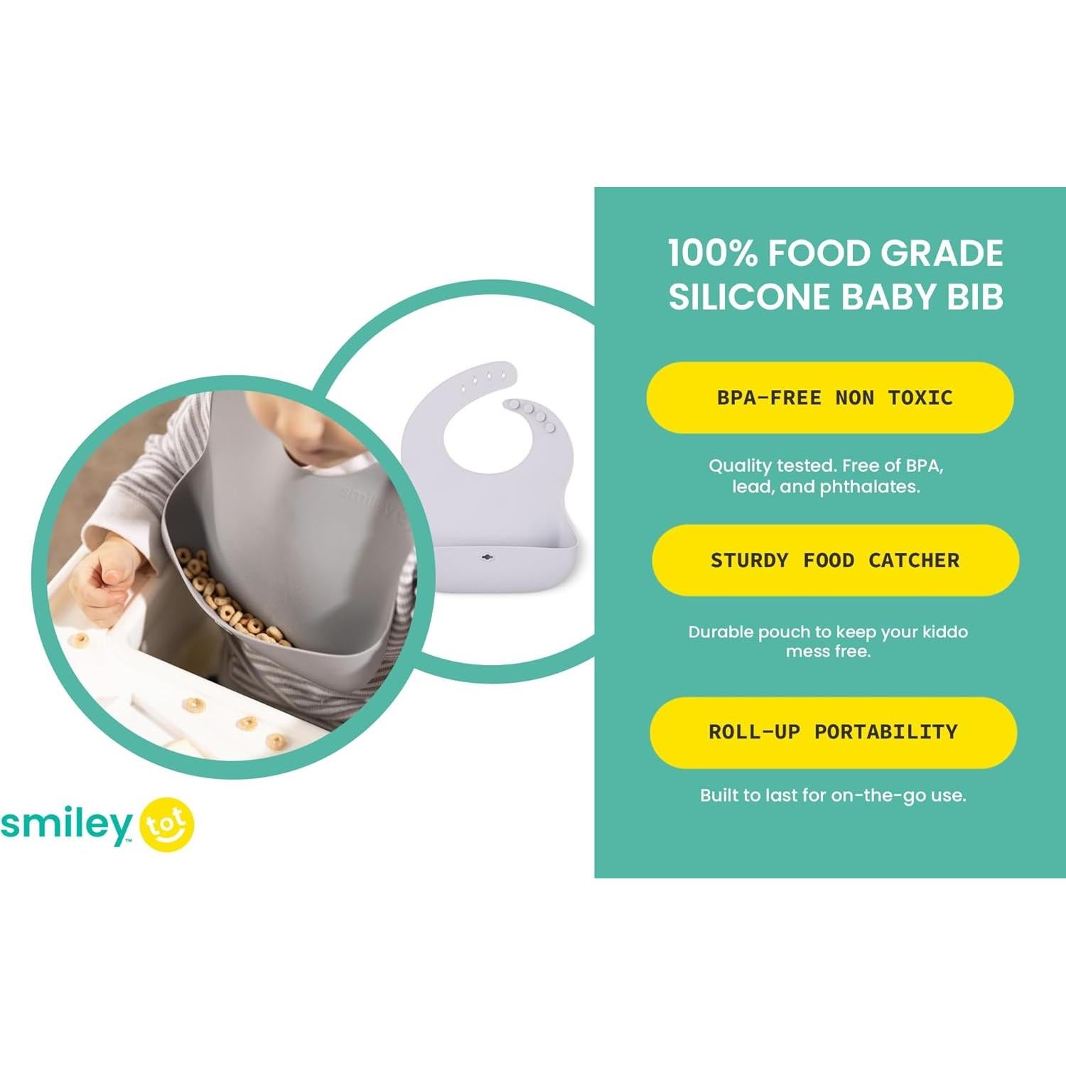 Babero de Silicona SmileyTot Rosa | Impermeable y Ajustable