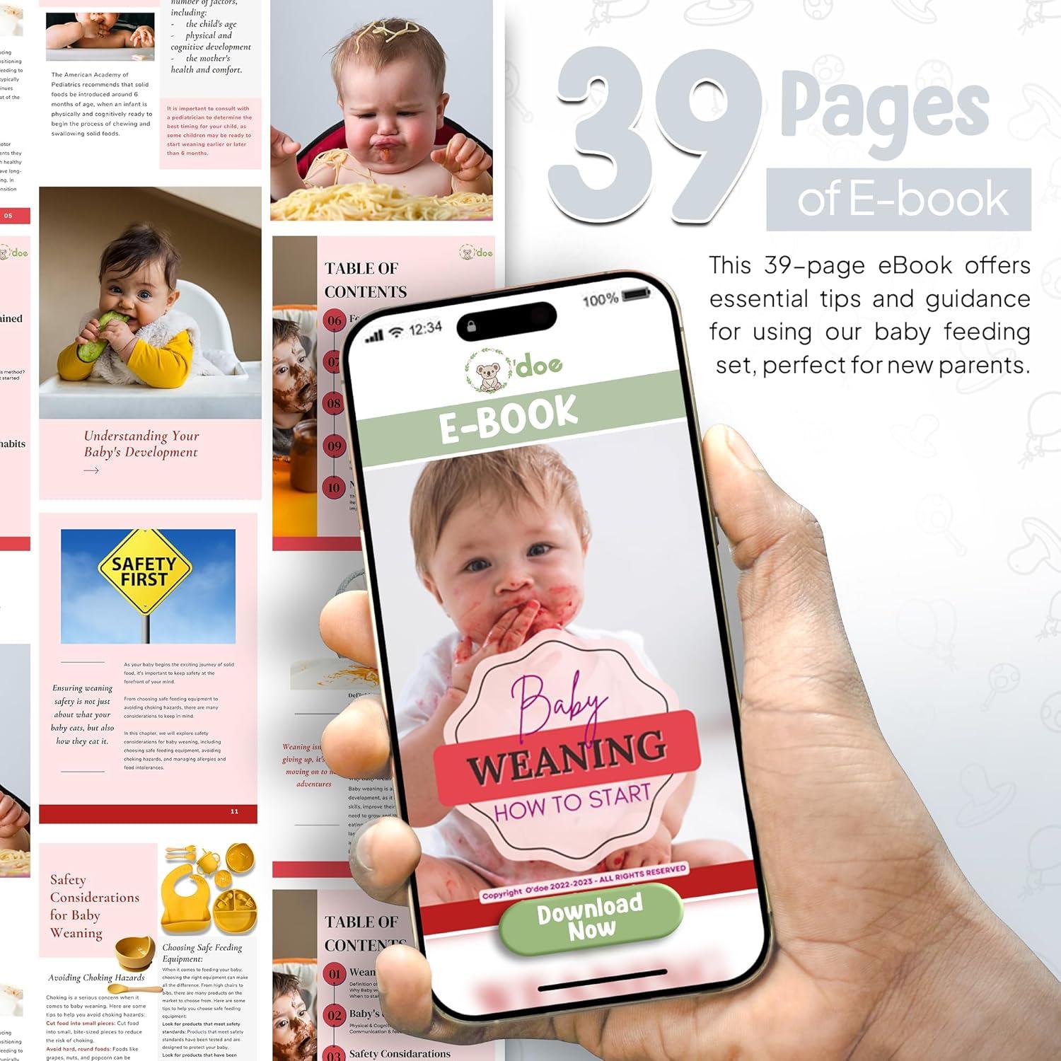 Set de Alimentación para Bebés O'doe 17 Piezas Libre BPA Gris