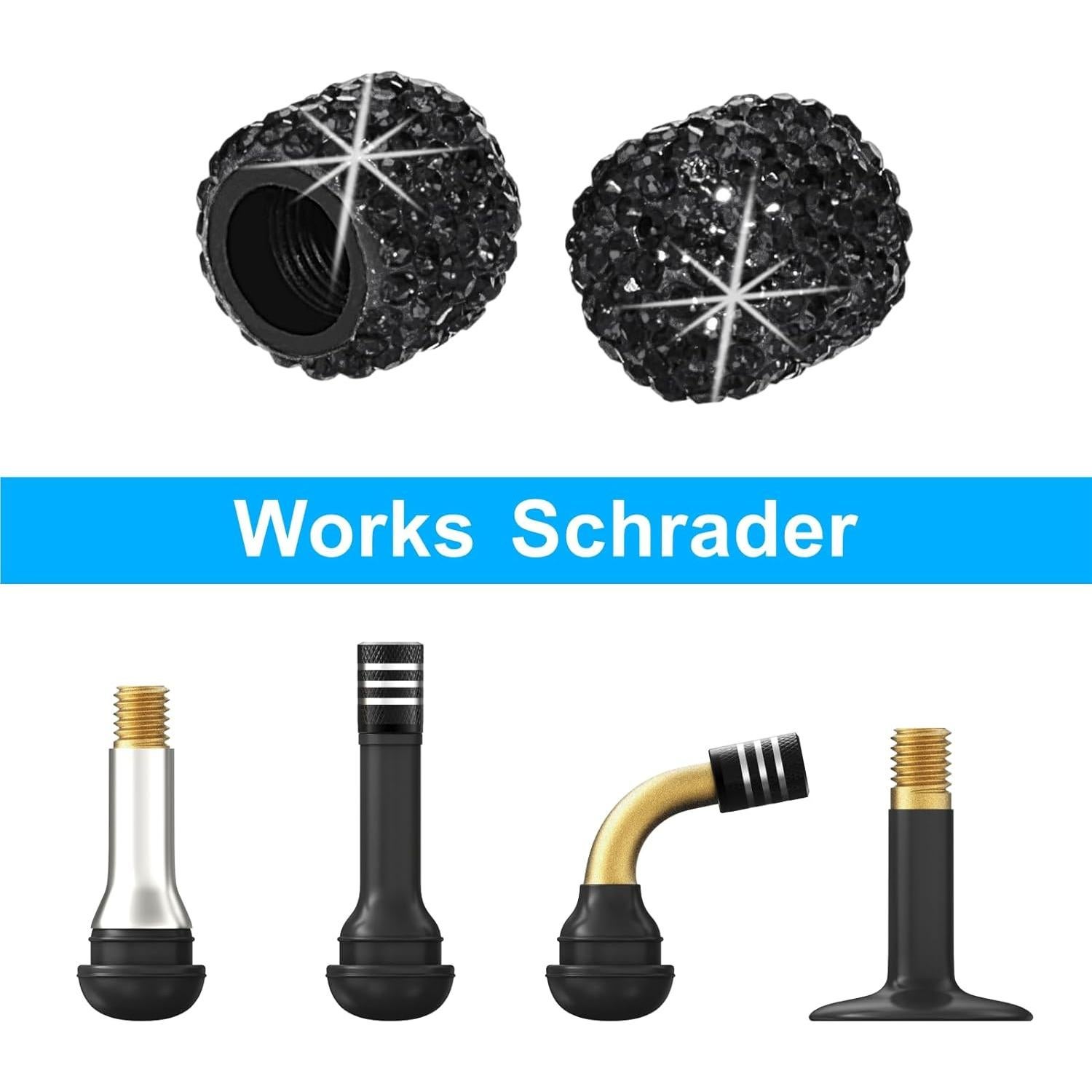 Tapas de Válvula de Neumático HZJD, Cristal Rhinestone, 4 Pzas