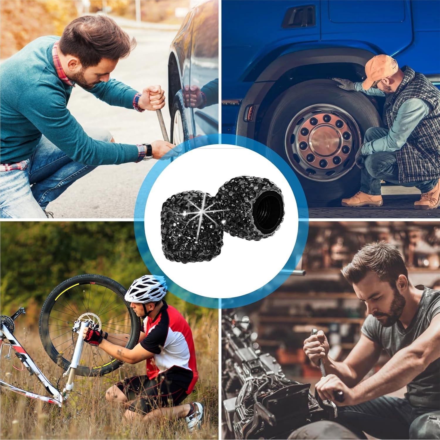 Tapas de Válvula de Neumático HZJD, Cristal Rhinestone, 4 Pzas