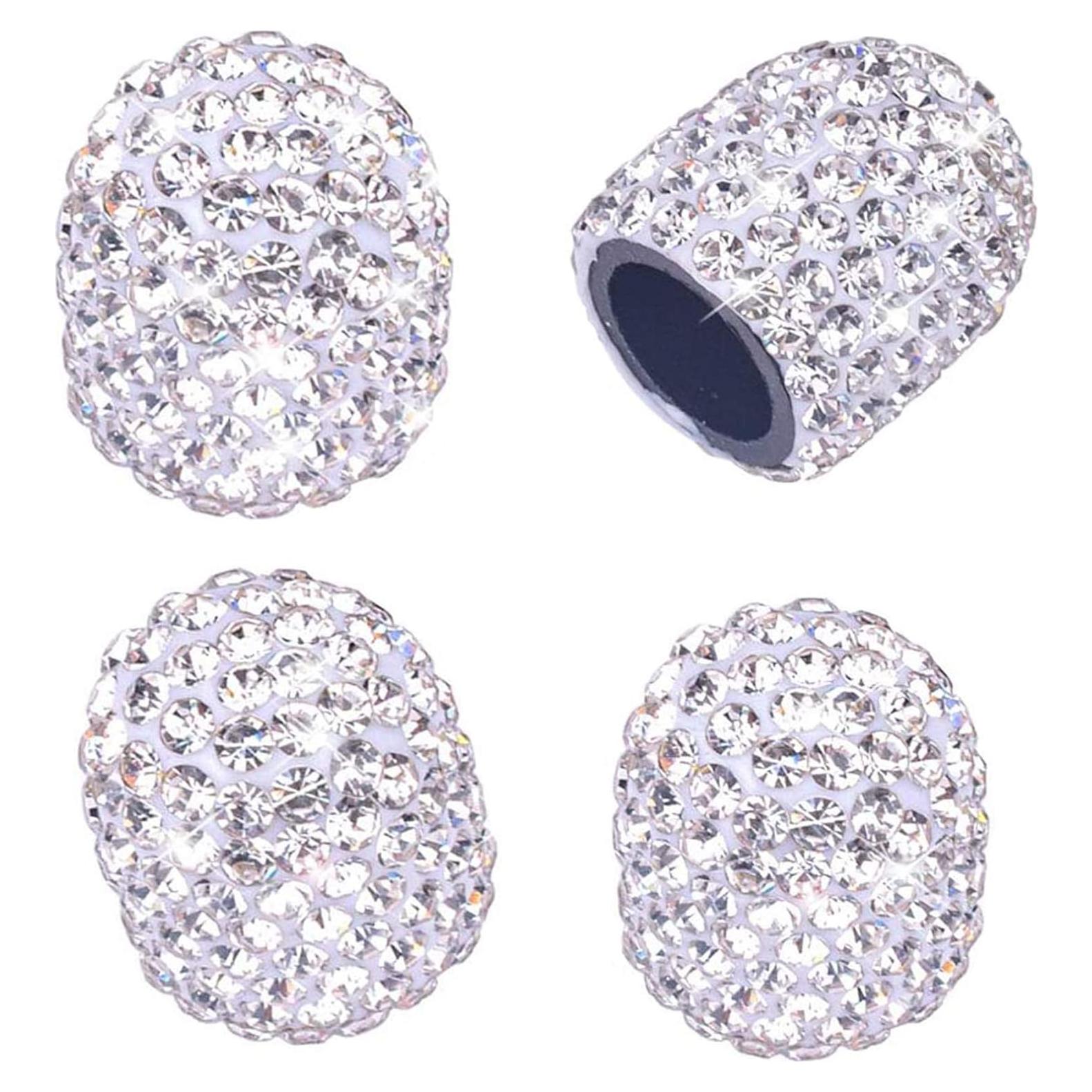 Tapas de Válvula DBlosp, Paquete de 4, Cristales Rhinestone, Blanco