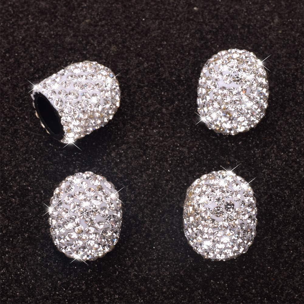 Tapas de Válvula DBlosp, Paquete de 4, Cristales Rhinestone, Blanco