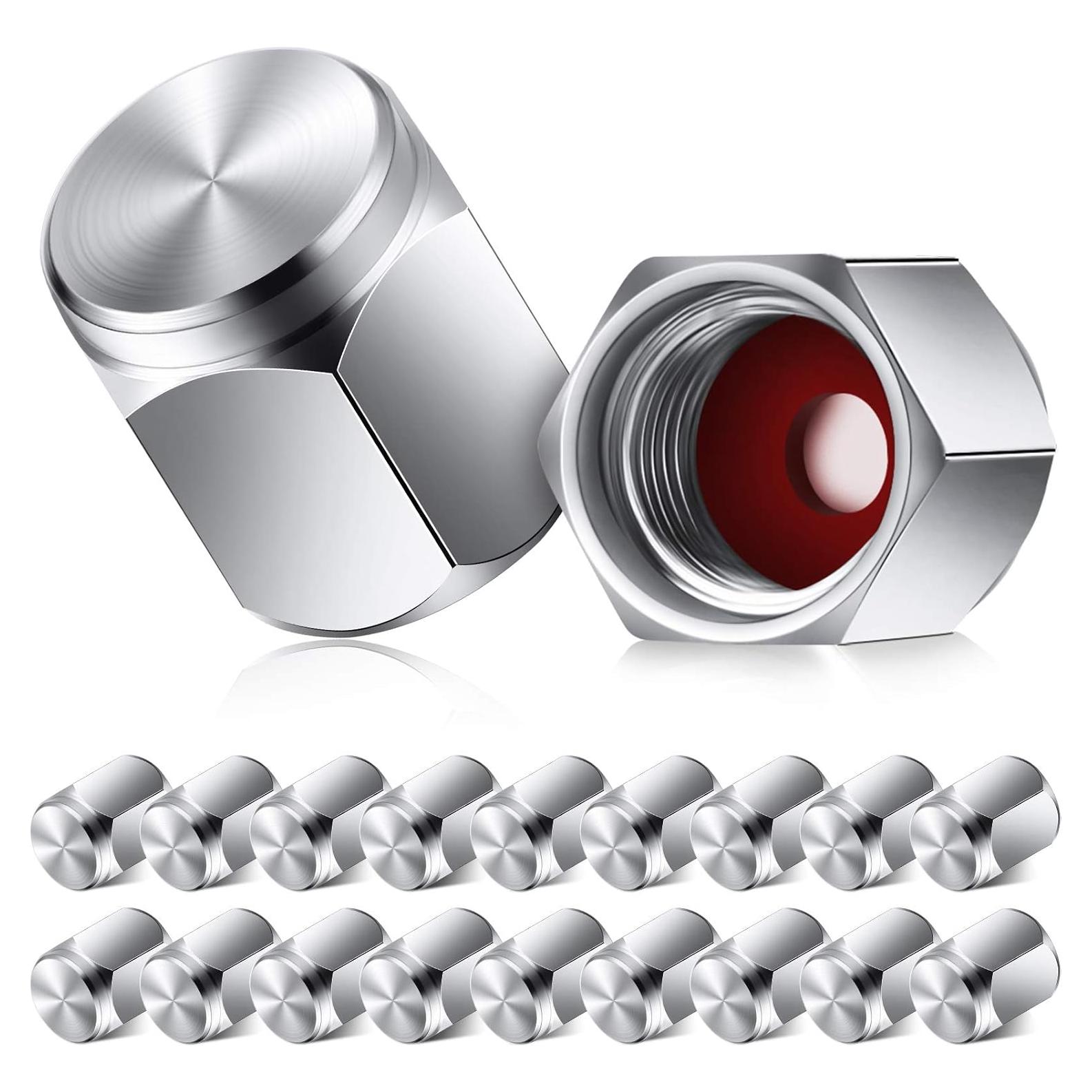 20 Tapones de Válvula de Neumático Frienda Hexagonales Plateados