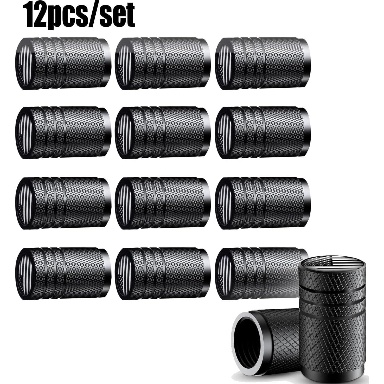 Cubiertas de Válvula de Neumático Amasodaon 12PCS Aluminio Negro