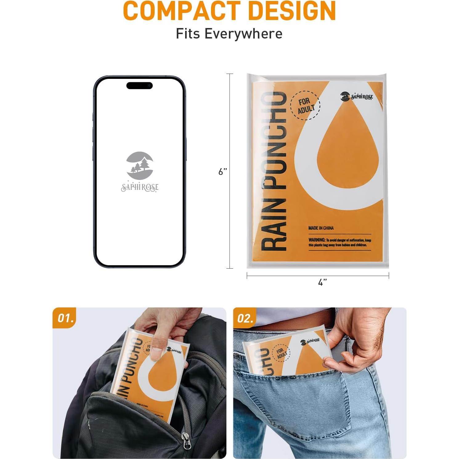 Ponchos de Lluvia Desechables SaphiRose - Paquete de 10 Adulto