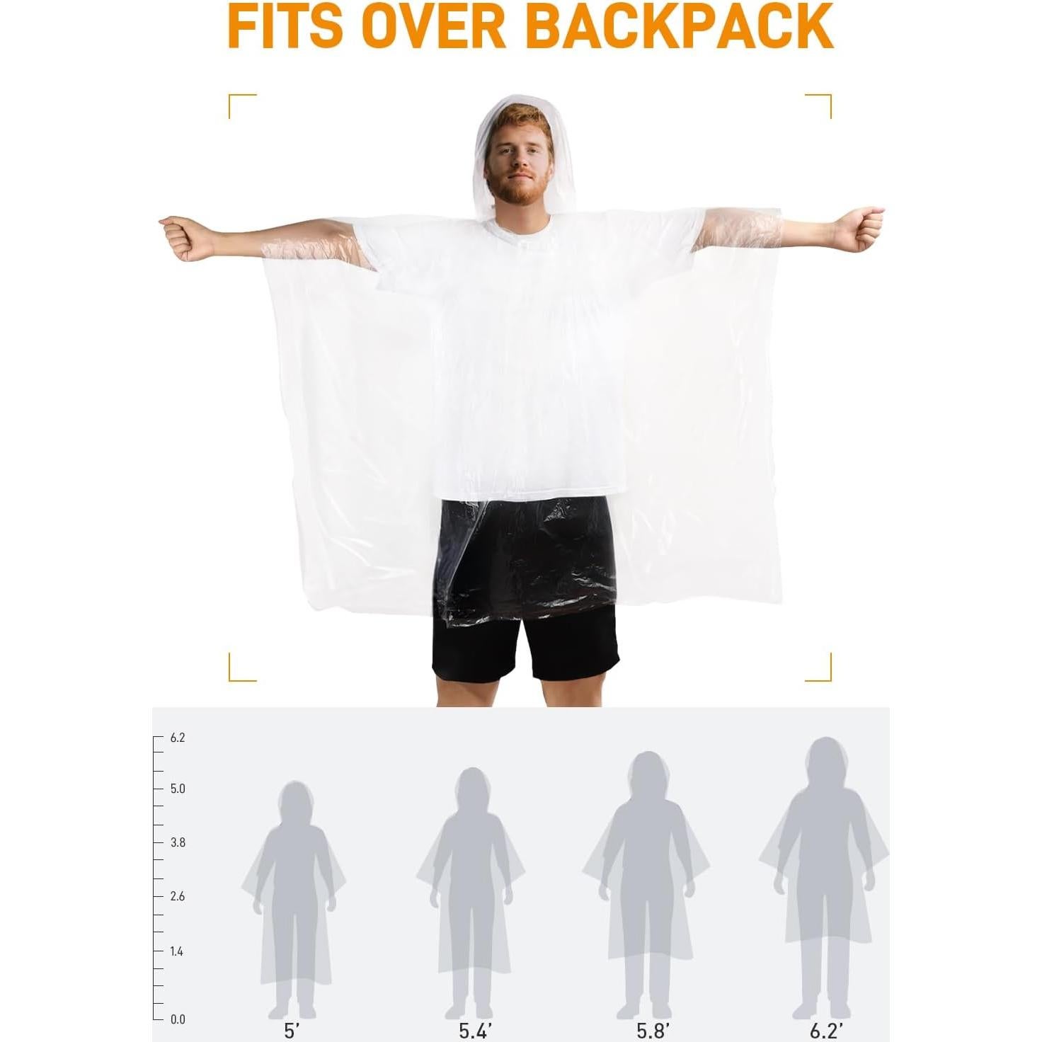 Ponchos de Lluvia Desechables SaphiRose - Paquete de 10 Adulto