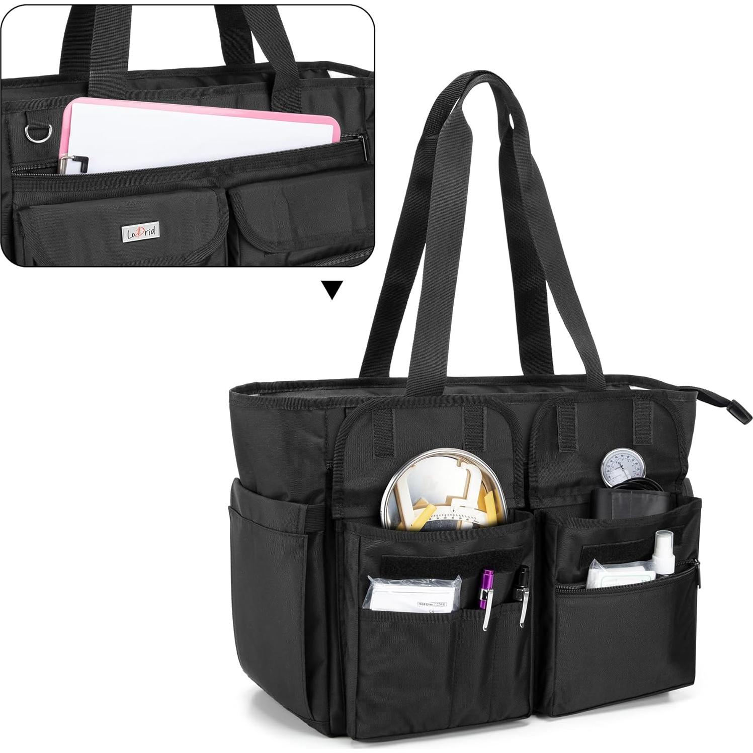 Bolsa Tote Médica LoDrid Negra con Base Acolchada 39.9x32cm