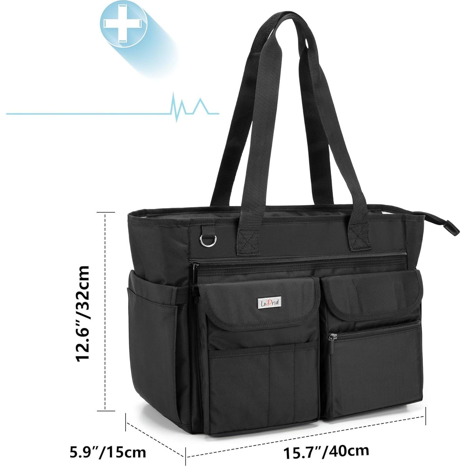 Bolsa Tote Médica LoDrid Negra con Base Acolchada 39.9x32cm