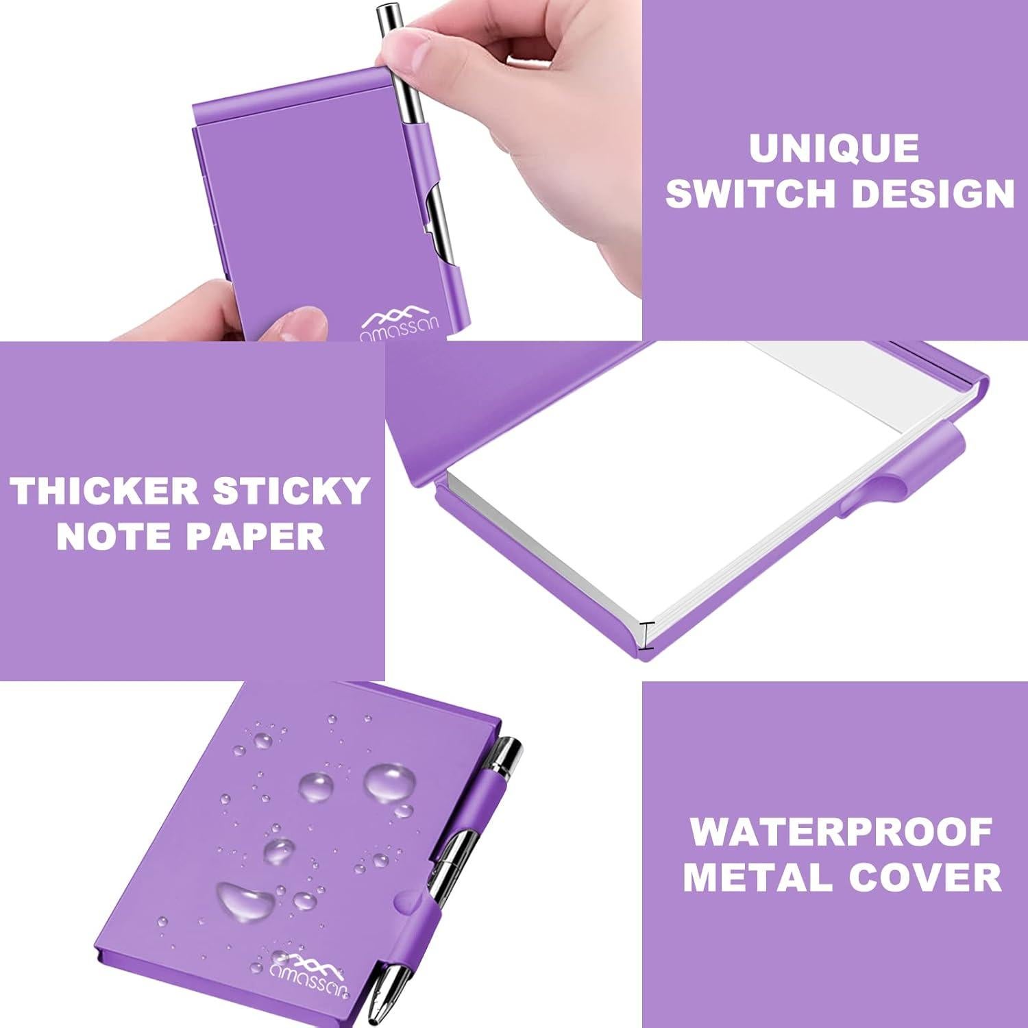 Cuaderno Mini de Metal Amassan Púrpura con Bolígrafos y 60 Páginas