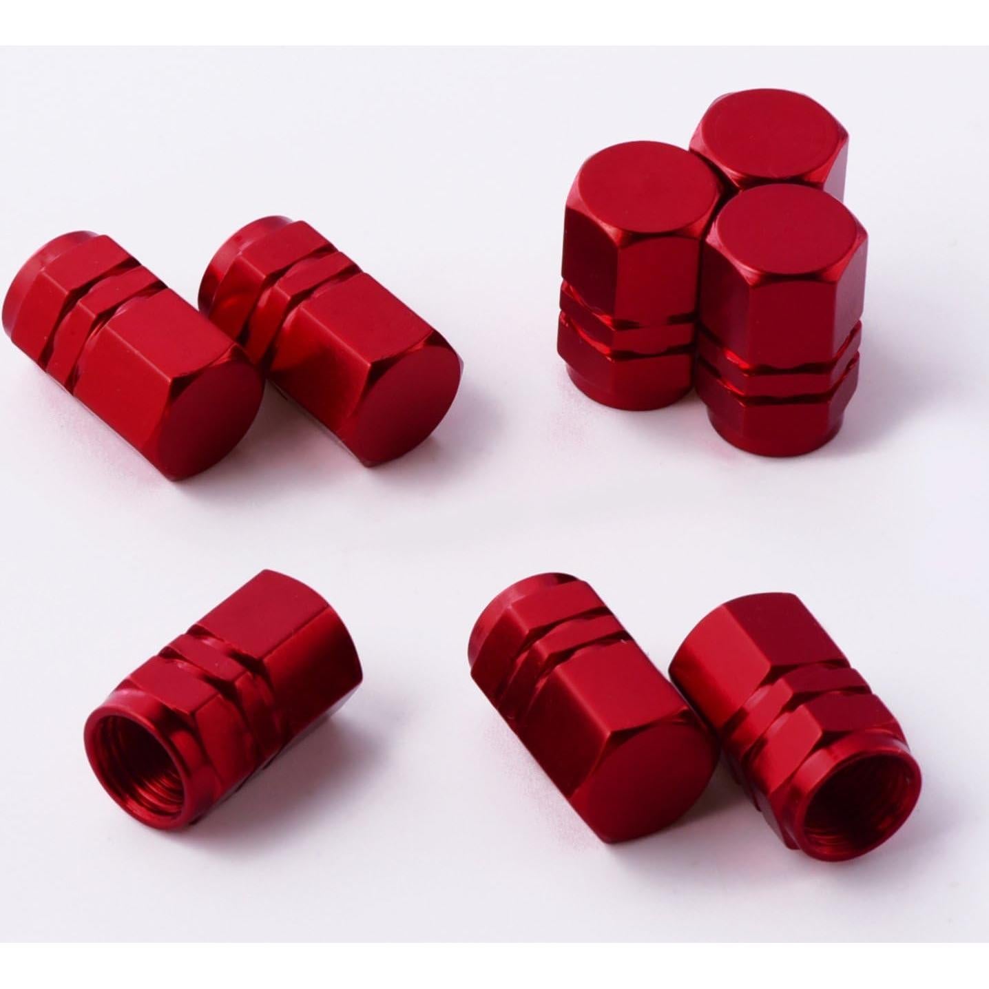 Tapas de Válvula de Neumático EBOOT 8 Piezas Hexagonales Rojas