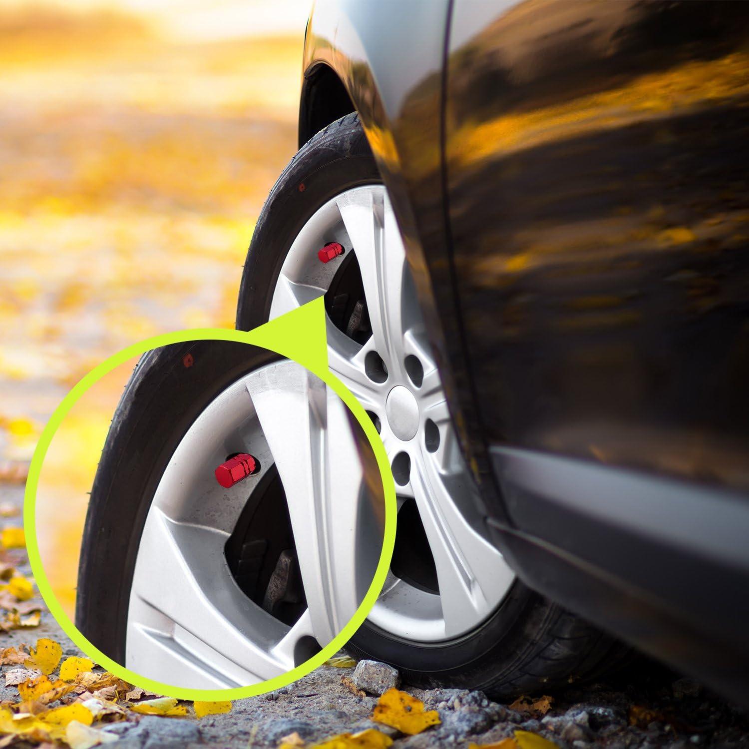 Tapas de Válvula de Neumático EBOOT 8 Piezas Hexagonales Rojas