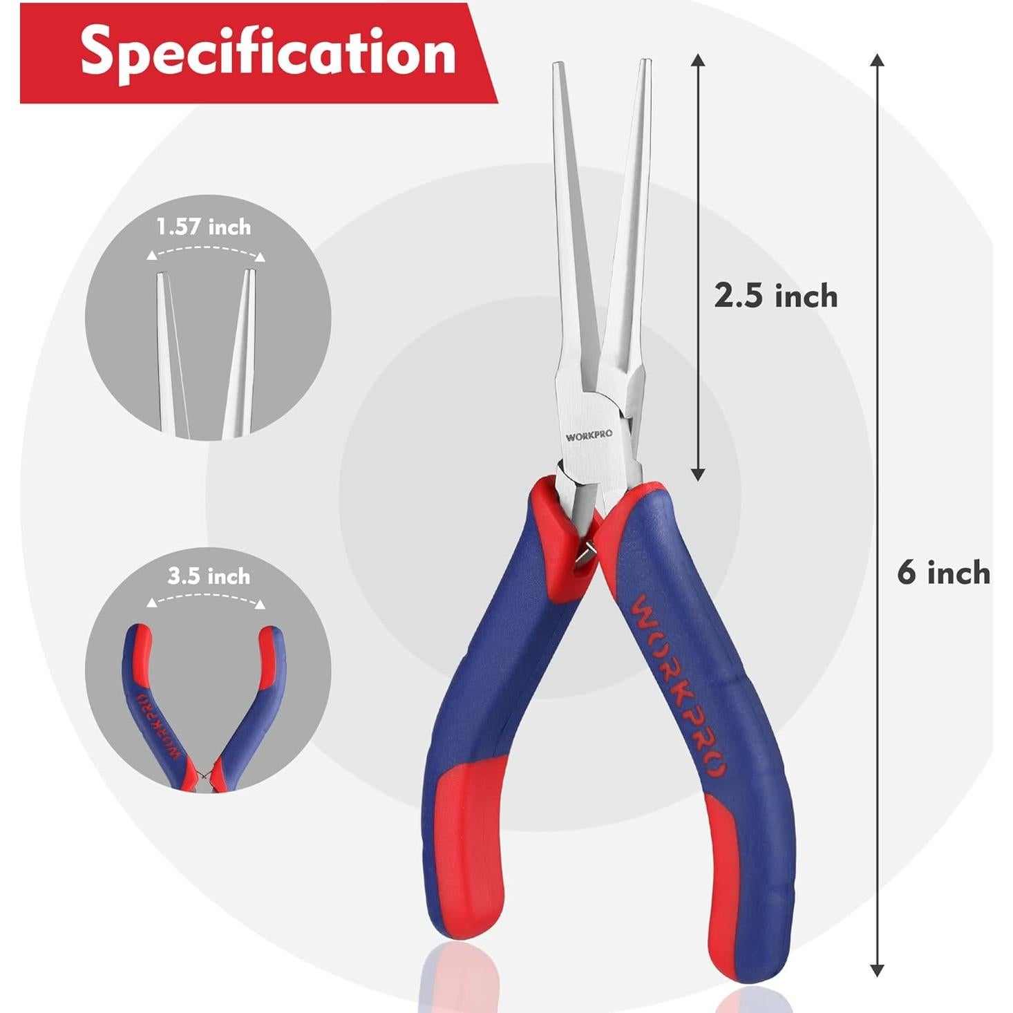 Alicates de Punta Larga WORKPRO 15.24 cm Ergonómicos para Joyería