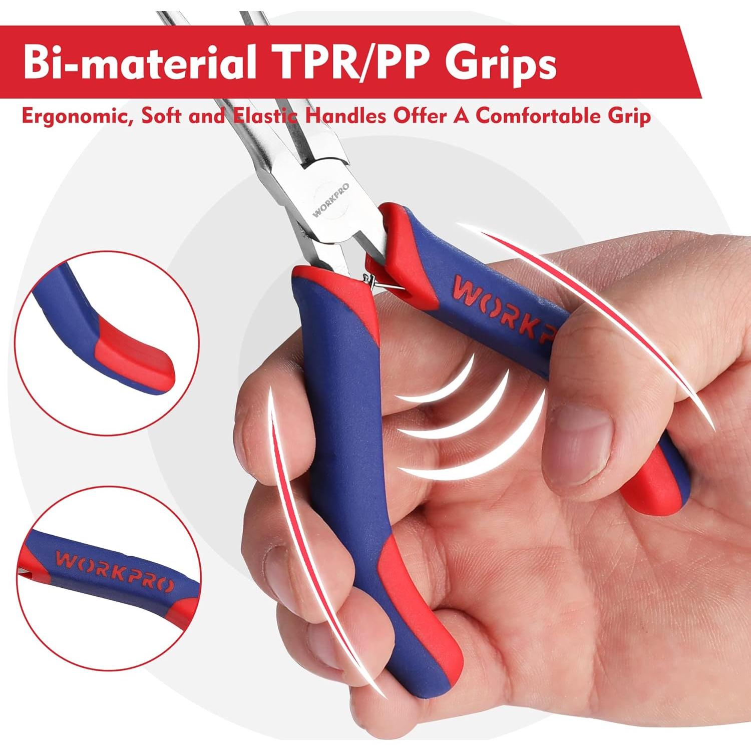 Alicates de Punta Larga WORKPRO 15.24 cm Ergonómicos para Joyería