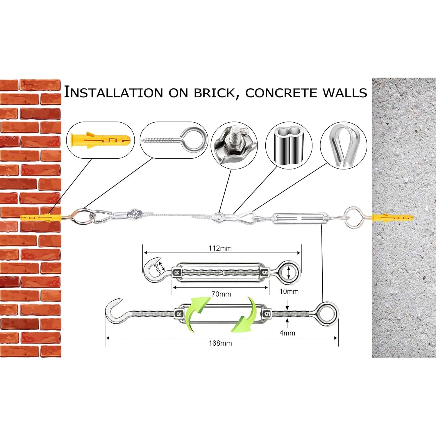 Kit de Colgado de Luces de Cuerda 50M GZFTM Cable Acero Inoxidable