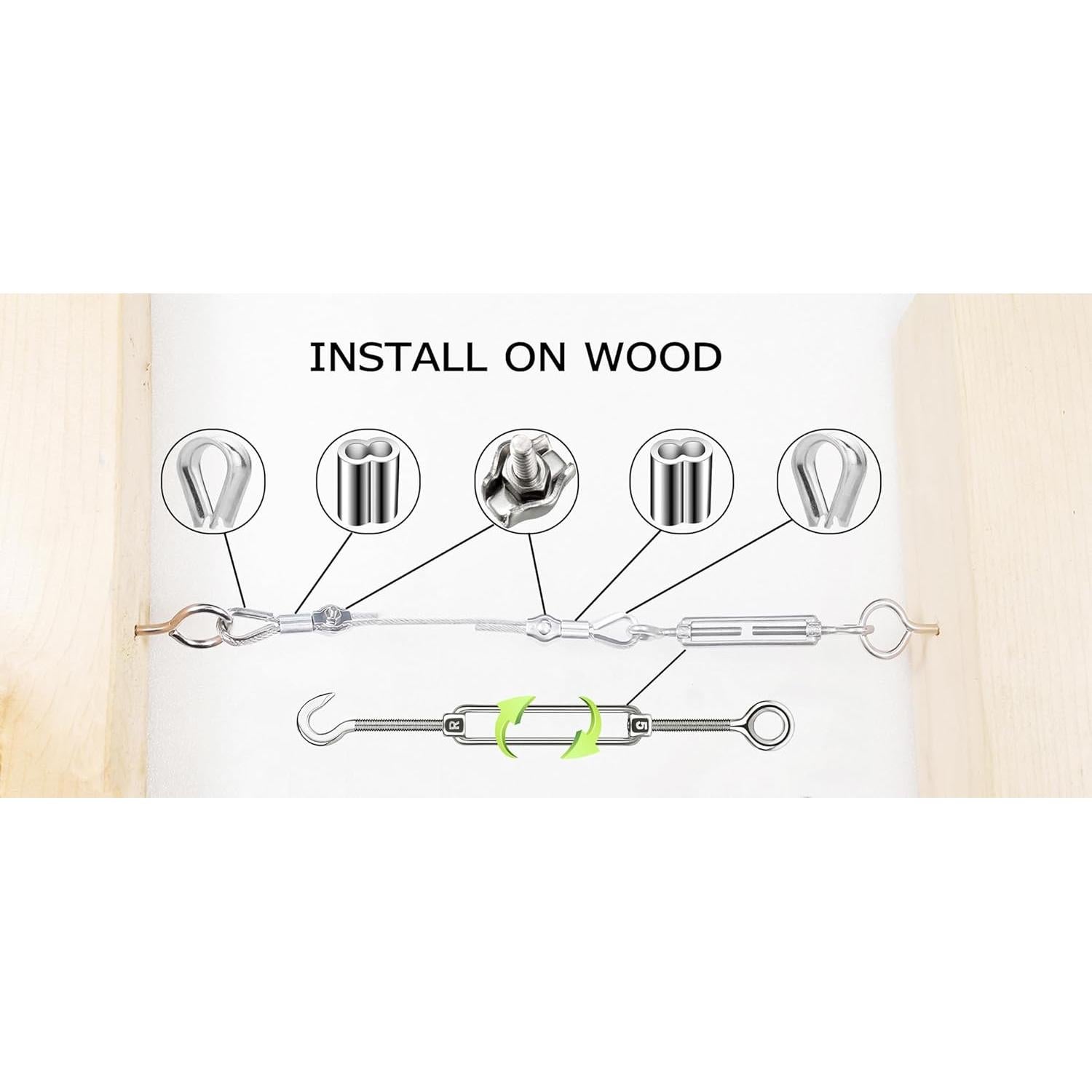 Kit de Colgado de Luces de Cuerda 50M GZFTM Cable Acero Inoxidable