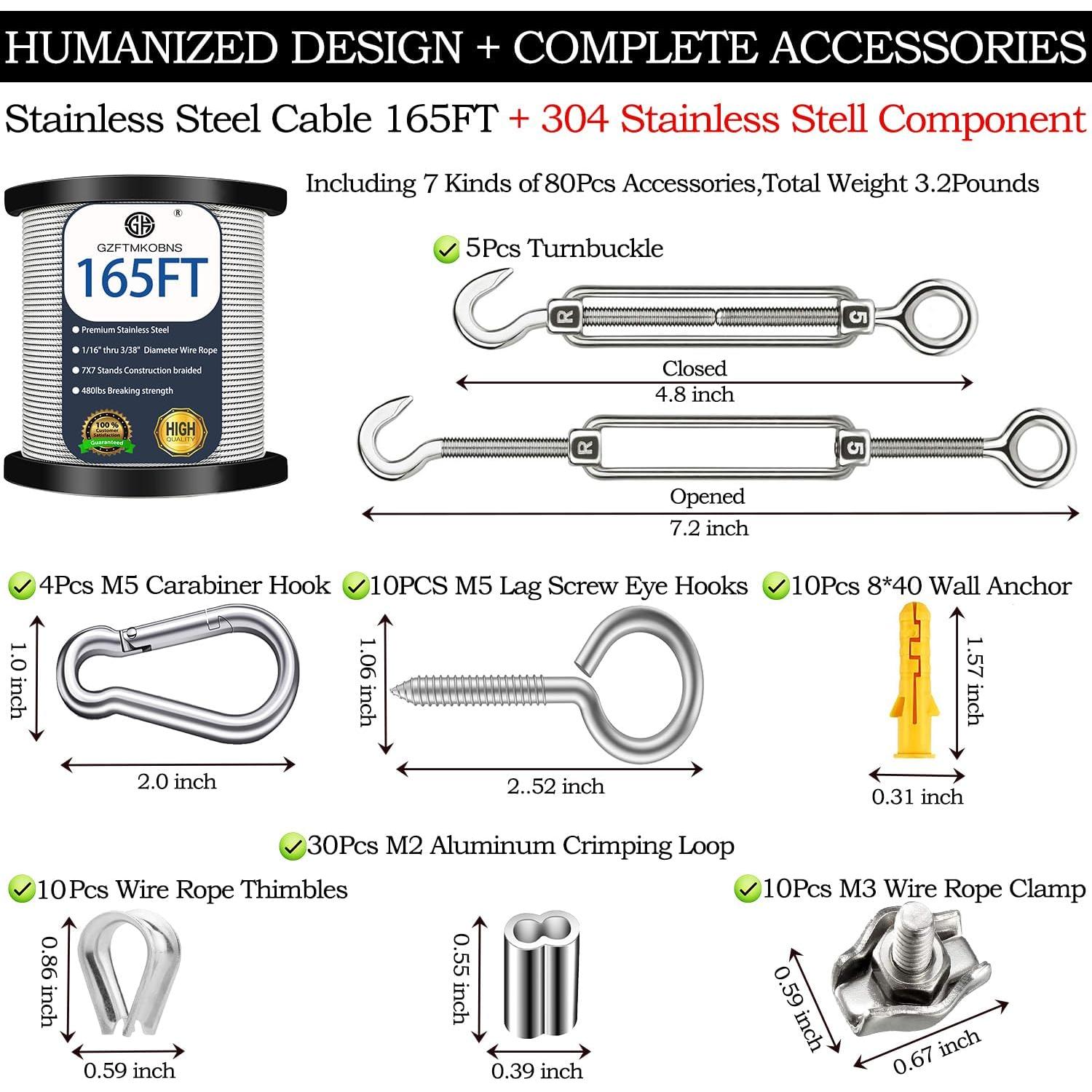 Kit de Colgado de Luces de Cuerda 50M GZFTM Cable Acero Inoxidable