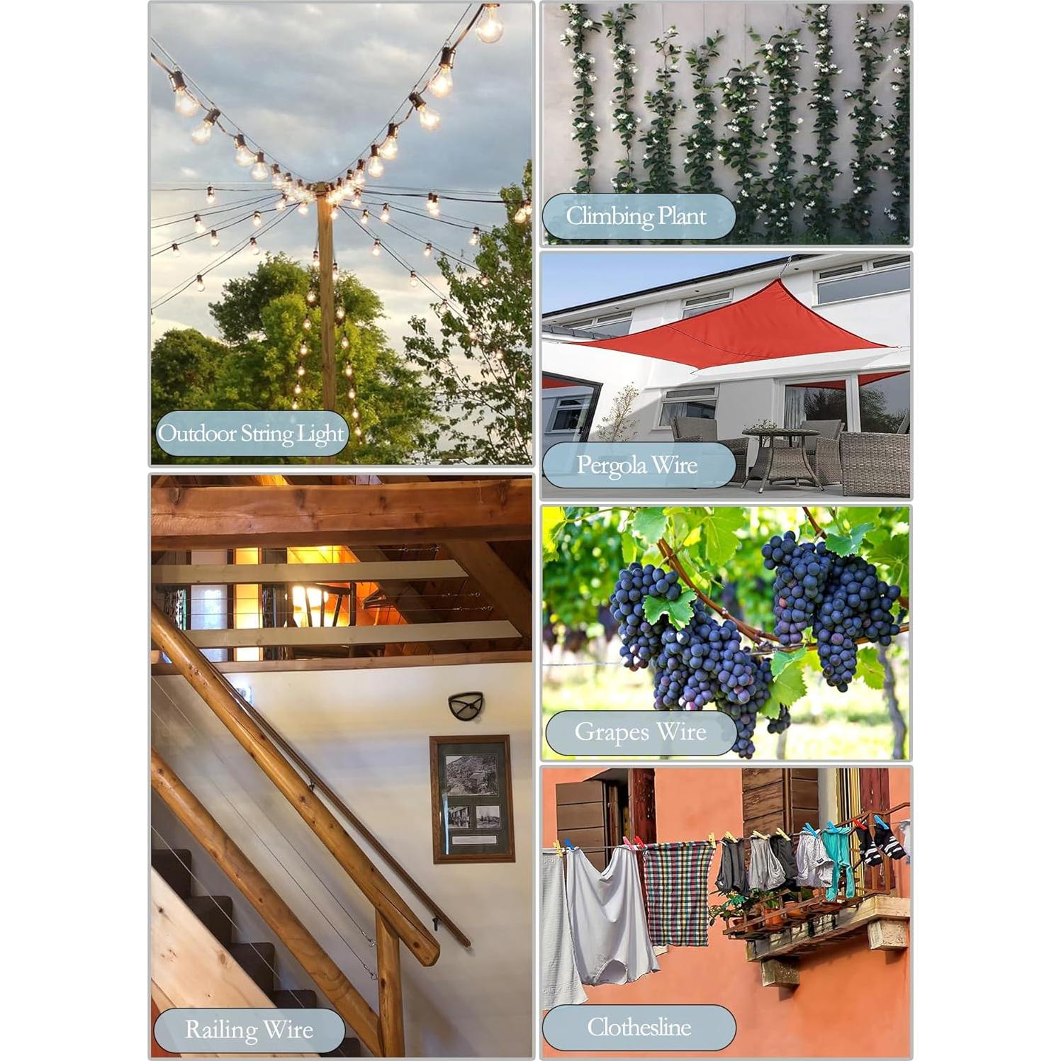 Kit de Colgado de Luces de Cuerda 50M GZFTM Cable Acero Inoxidable