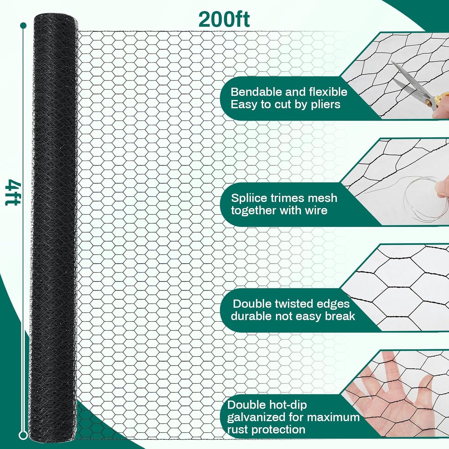 Malla de Alambre de Gallinero GlikCeil 121.92 x 60.96 m Negra