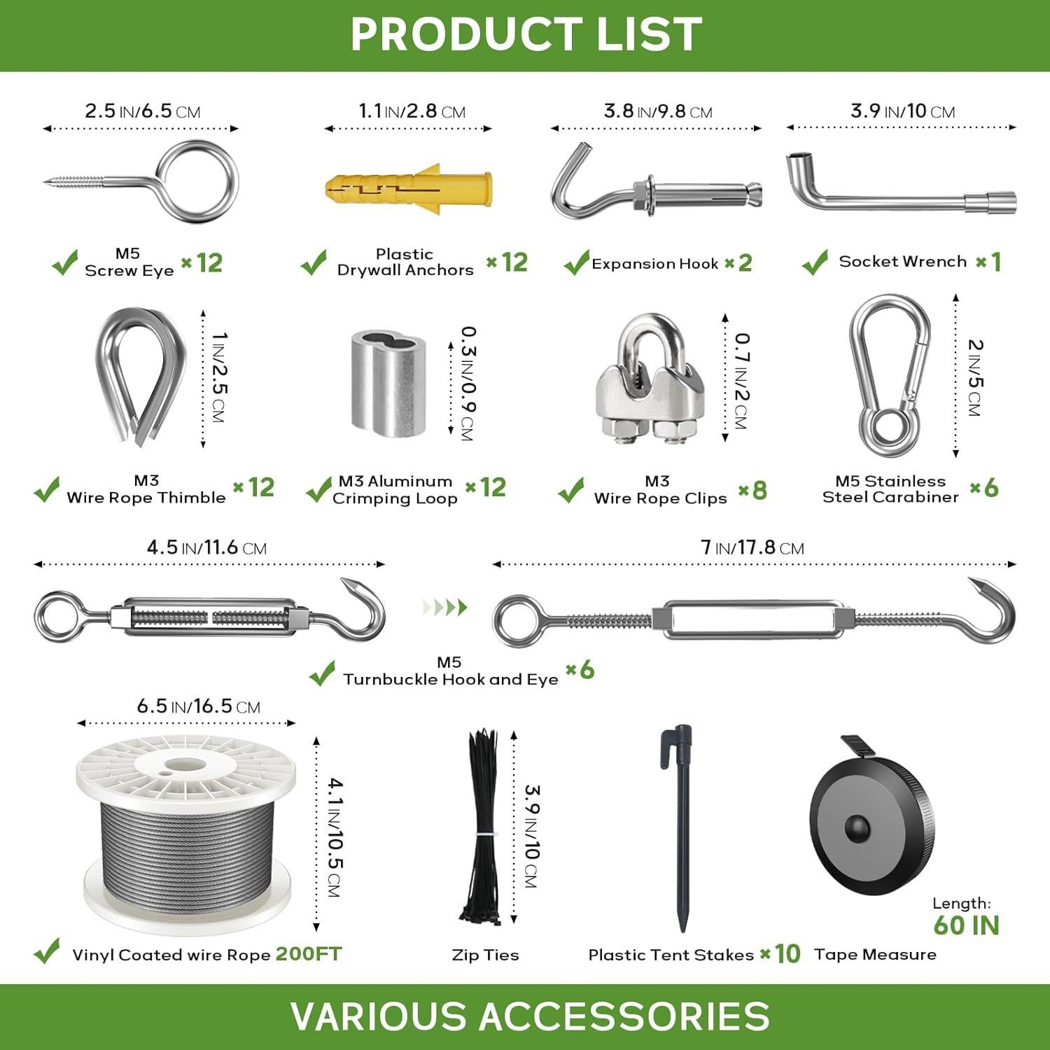 Kit de Cable de Acero Inoxidable KALLSDY 61m 1/8" para Bricolaje