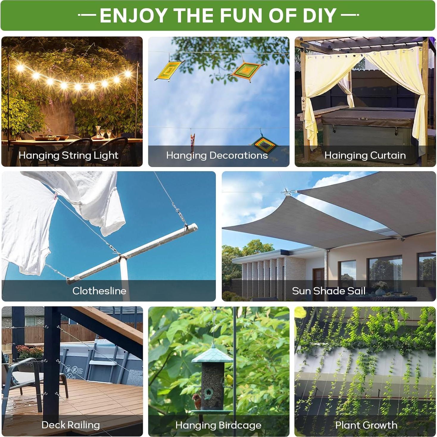 Kit de Cable de Acero Inoxidable KALLSDY 61m 1/8" para Bricolaje