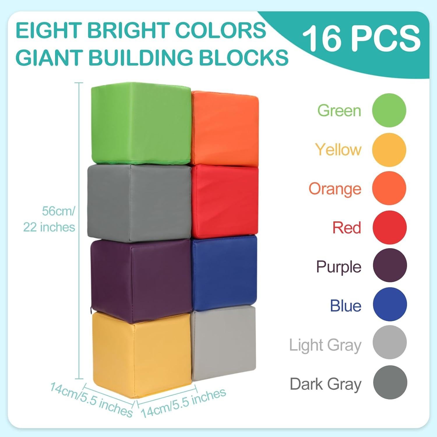 16 Bloques de Espuma PU Coloridos para Niños - Juego Seguro