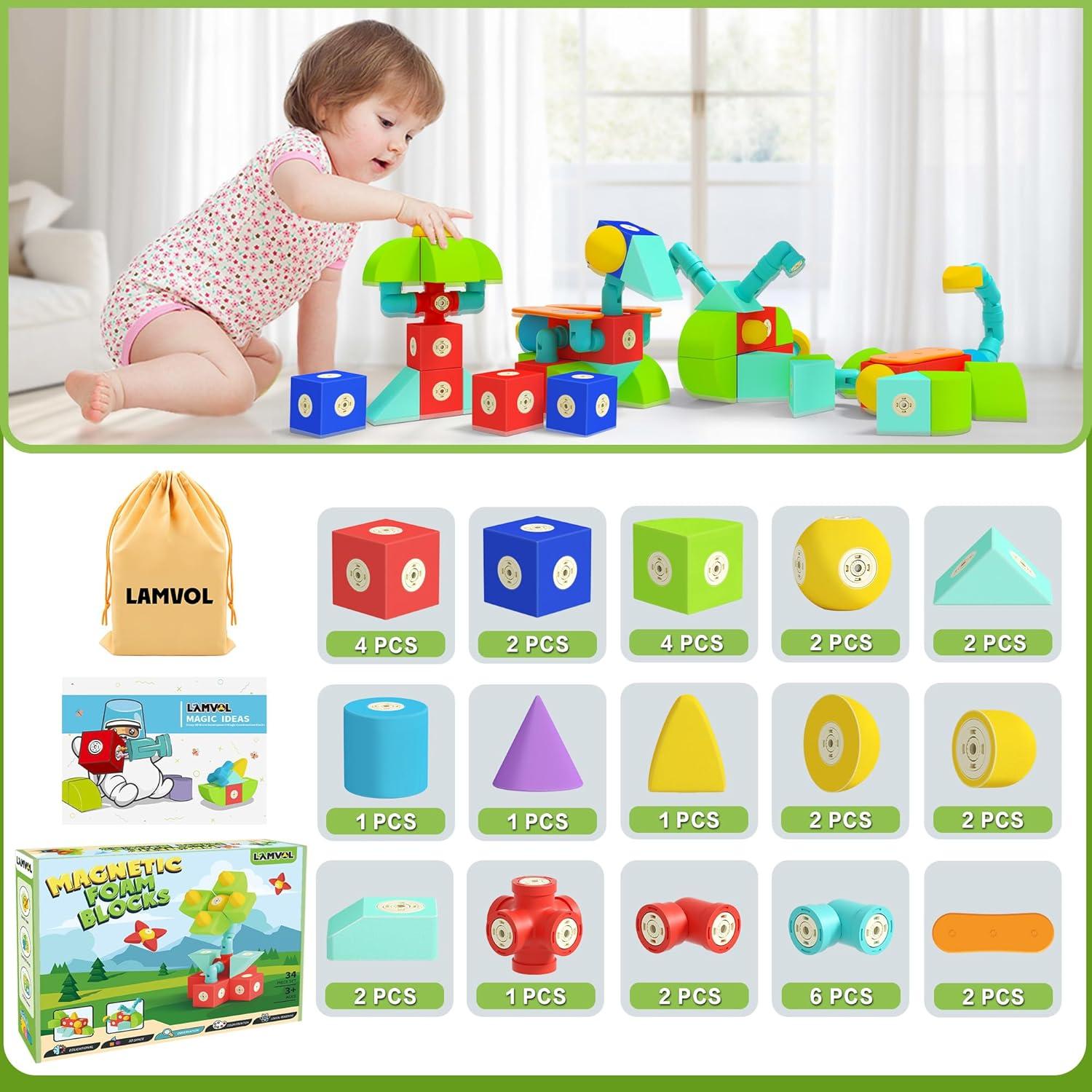 Bloques Magnéticos de Espuma Lavmol 34pcs Juguetes Sensoriales