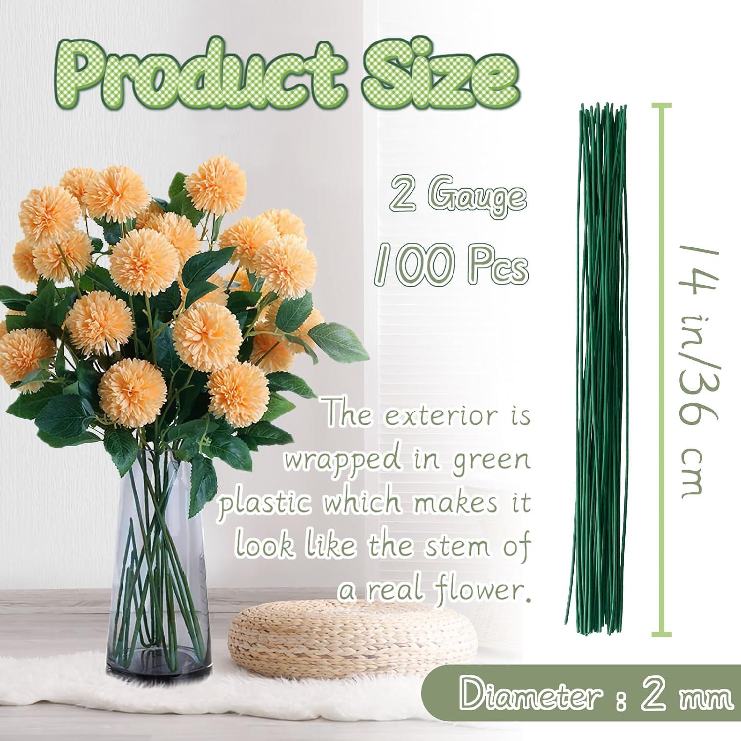 100 Alambres Florales Verde Oscuro 36 cm 2 Gauge para Manualidades