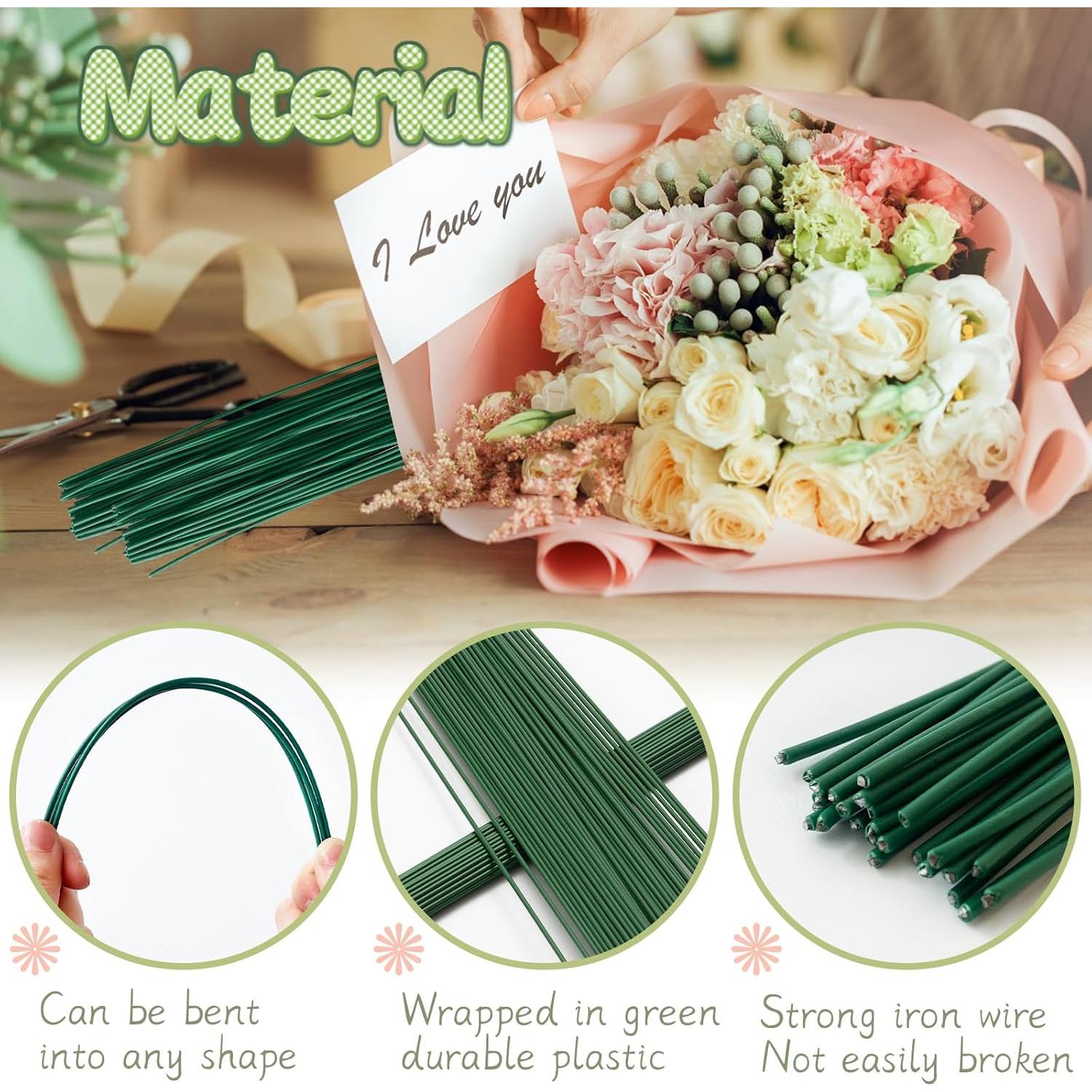 100 Alambres Florales Verde Oscuro 36 cm 2 Gauge para Manualidades