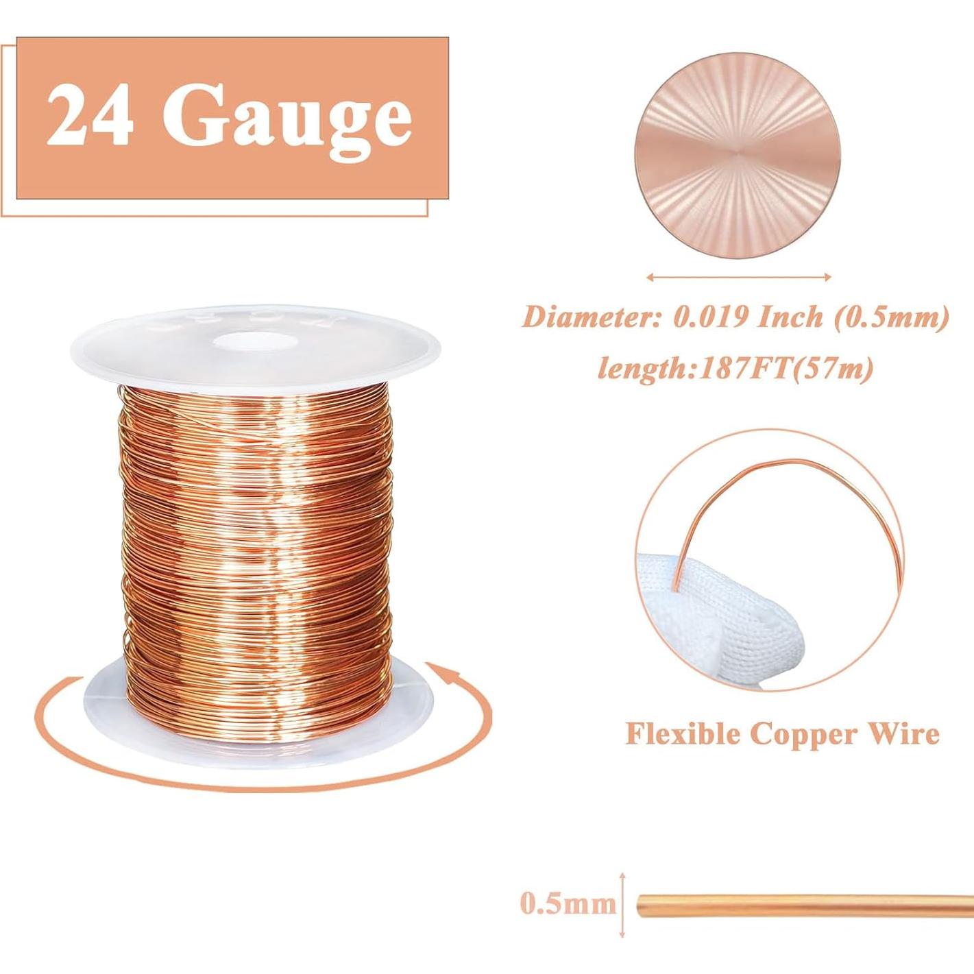 Alambre de Cobre Puro 24 Gauge HWYEE 57m para Manualidades