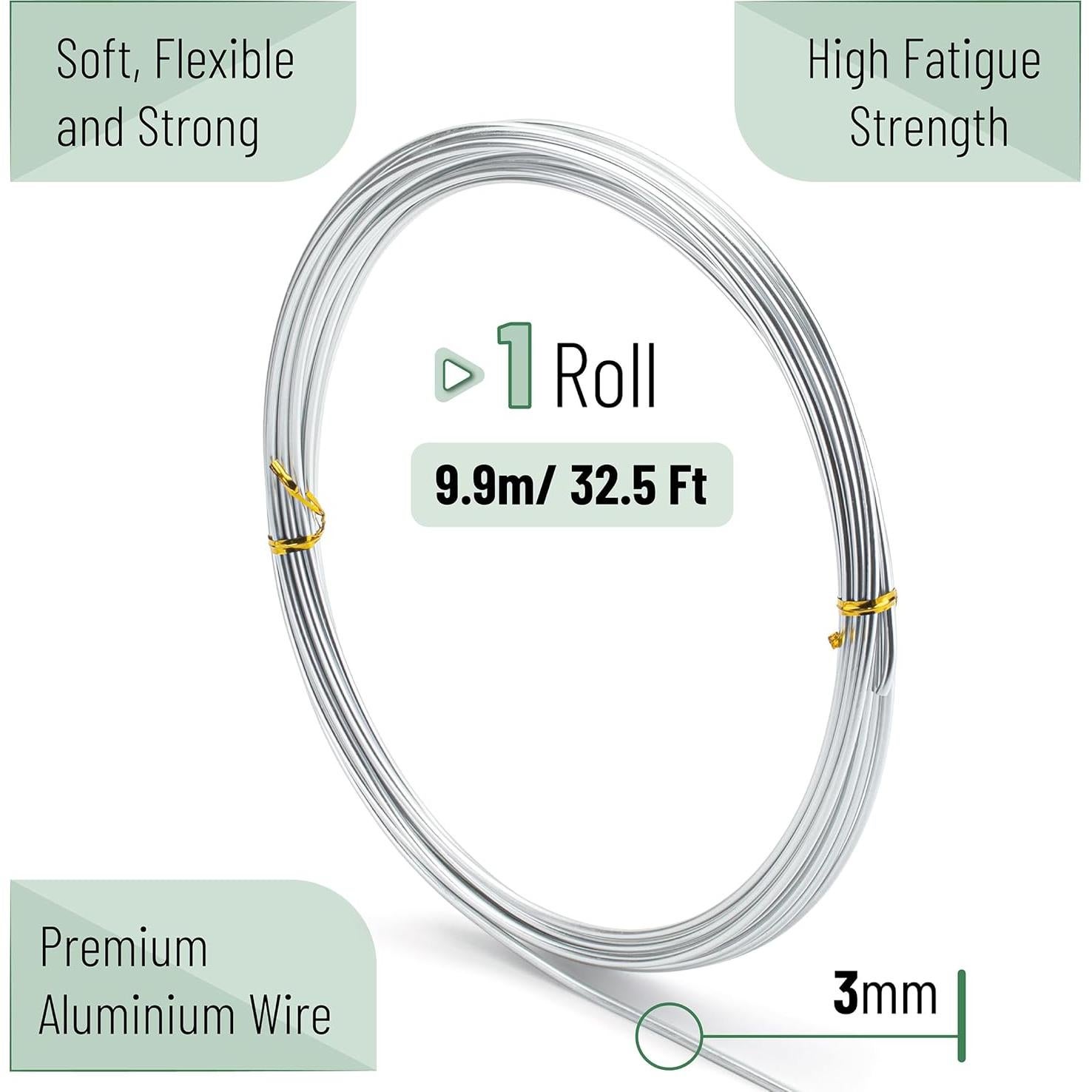 Alambre de Aluminio Mr. Pen 3mm x 9.9m - Flexible para Manualidades