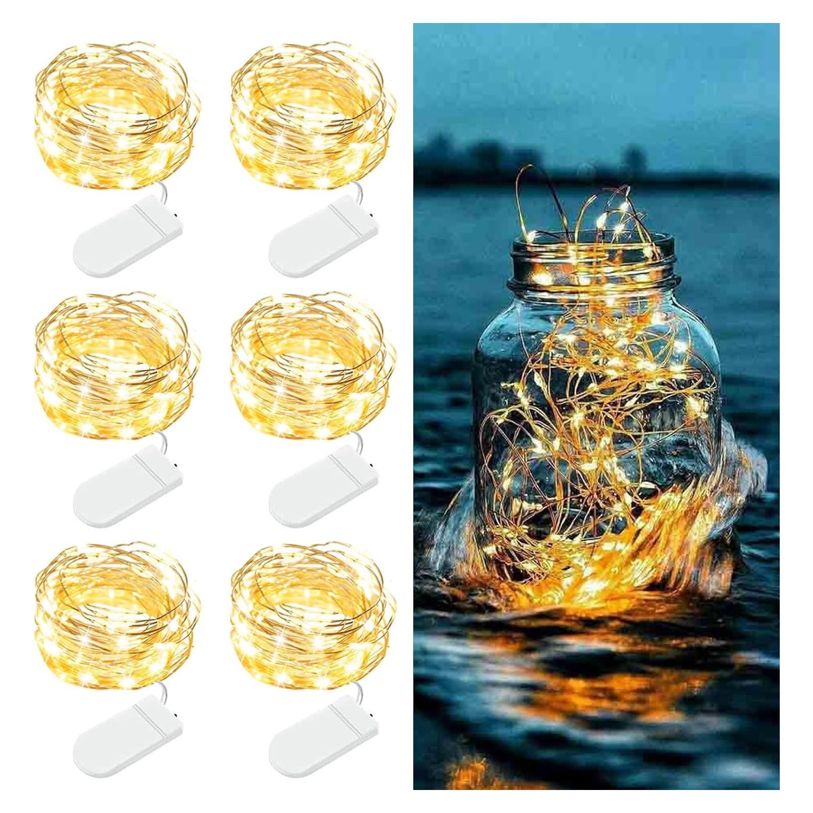 Paquete de 6 Luces de Hadas LED AOZOPE 2.13m Blanco Cálido