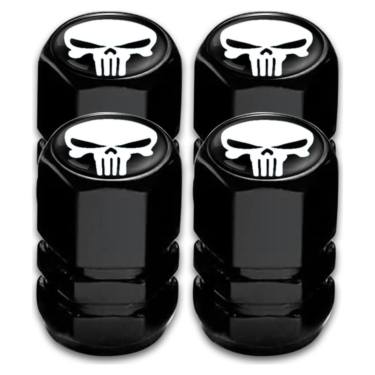 4 Tapas de Válvula de Neumático Sodcay Calavera Metal Blanco