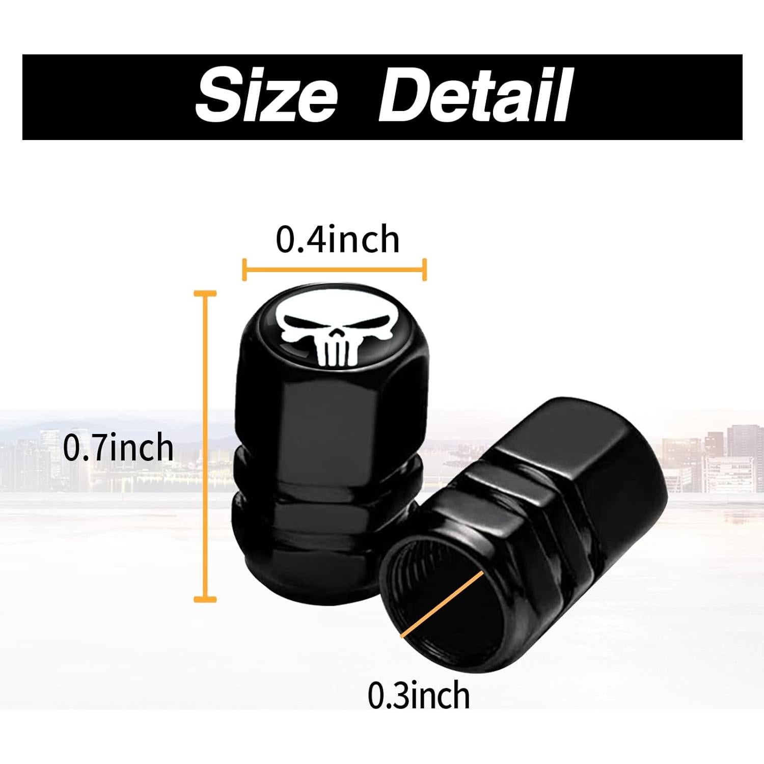 4 Tapas de Válvula de Neumático Sodcay Calavera Metal Blanco