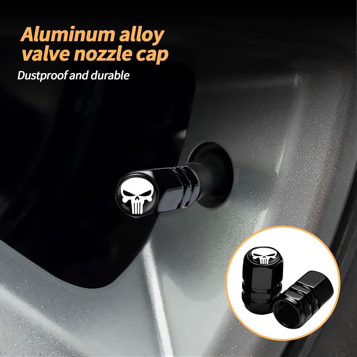 4 Tapas de Válvula de Neumático Sodcay Calavera Metal Blanco