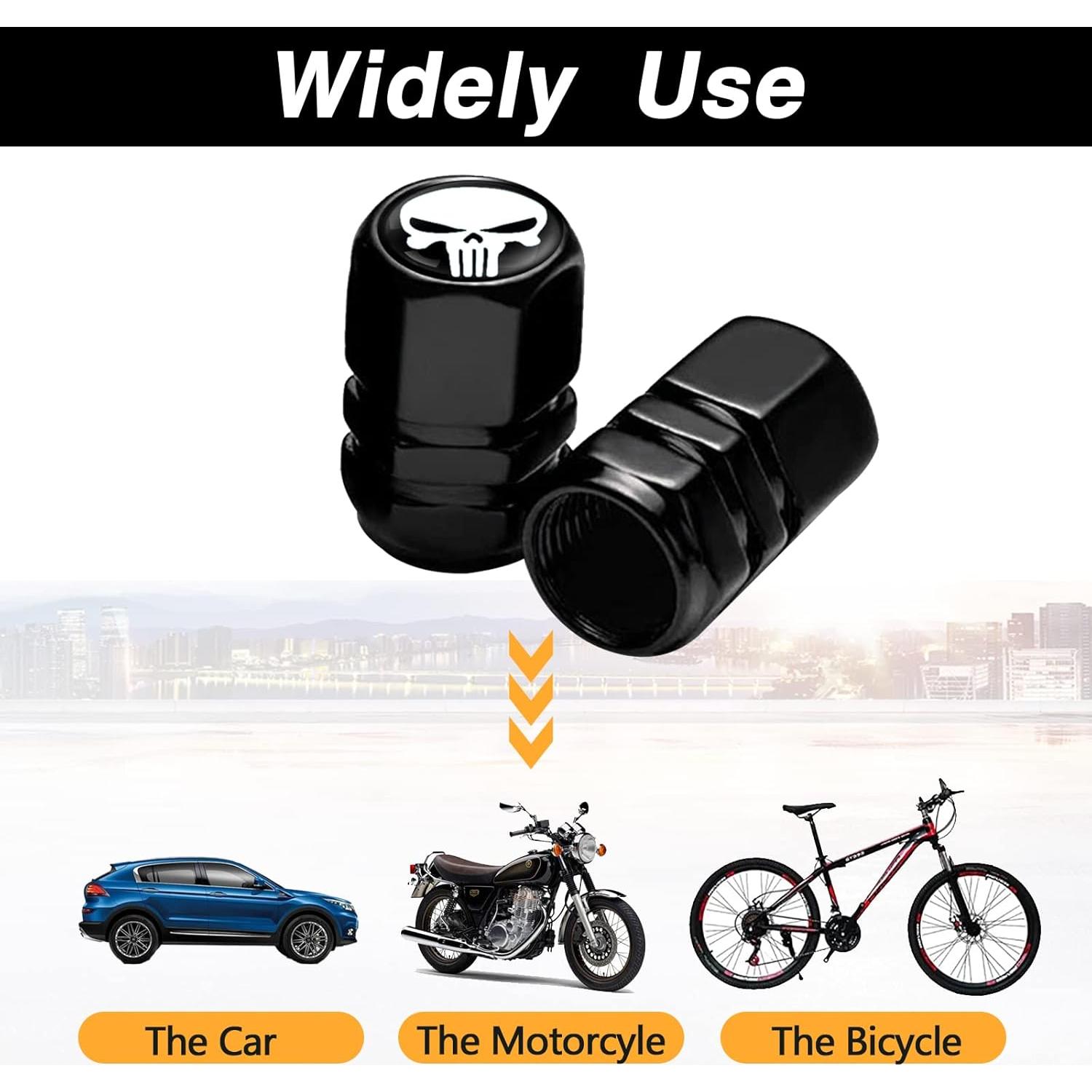 4 Tapas de Válvula de Neumático Sodcay Calavera Metal Blanco