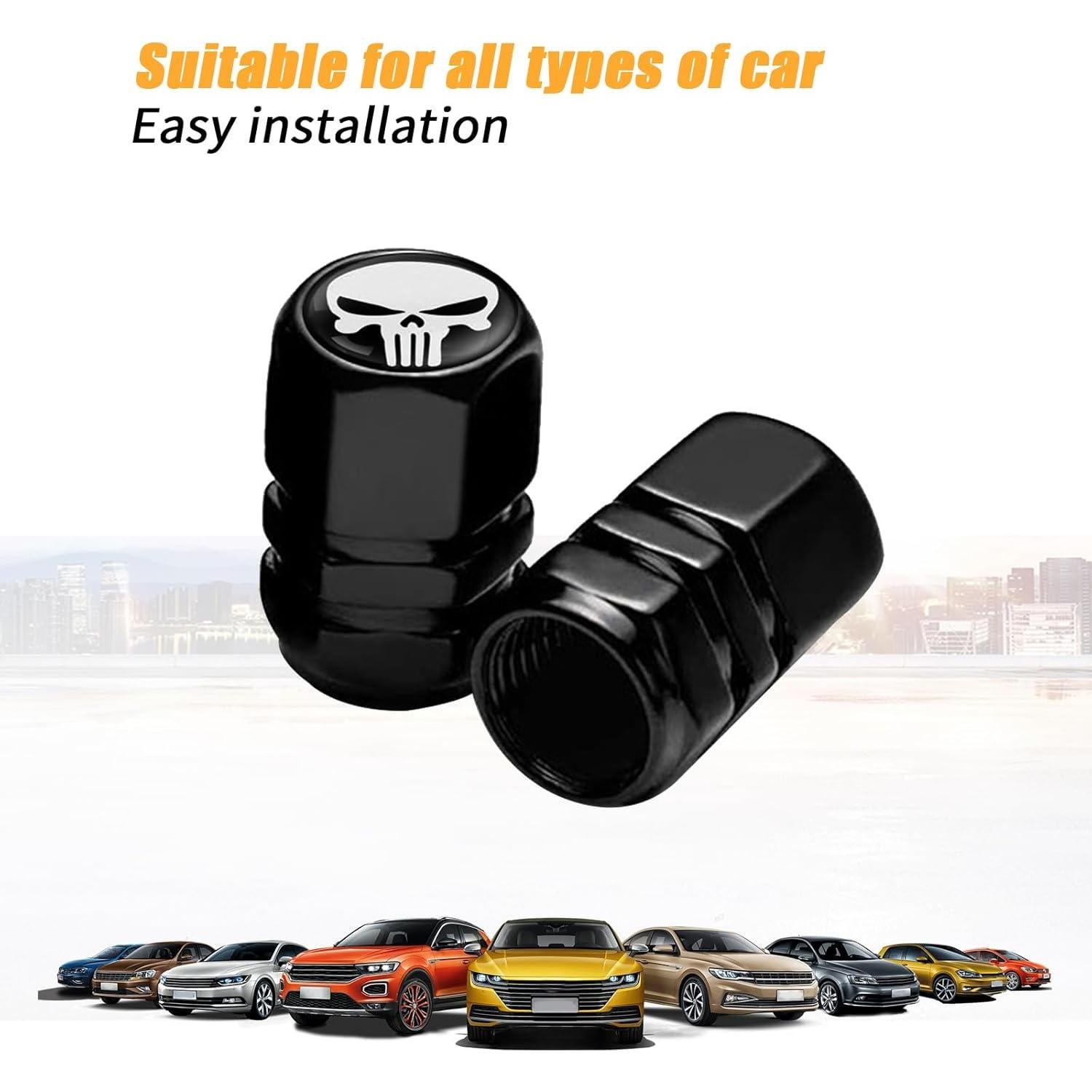 4 Tapas de Válvula de Neumático Sodcay Calavera Metal Blanco