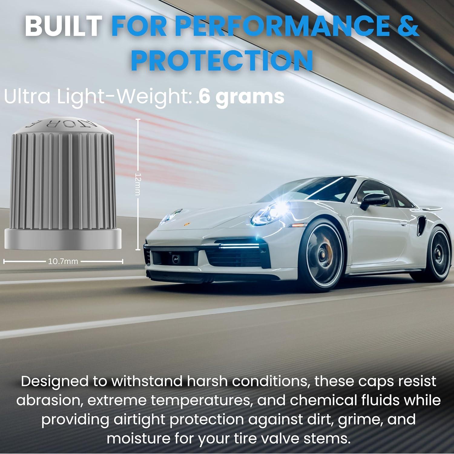 TPMS Tire Valve Caps (4-Pack) Alligator EHA Secure Air Pressure Gray Valve Stem Caps Compatible with Audi, BMW, Mercedes, Porsche, Tesla, VW & More (Made in Germany)