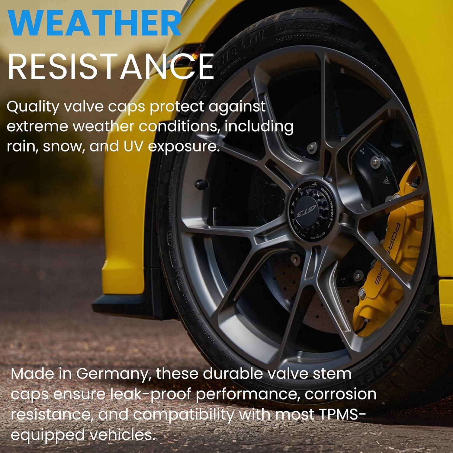 TPMS Tire Valve Caps (4-Pack) Alligator EHA Secure Air Pressure Gray Valve Stem Caps Compatible with Audi, BMW, Mercedes, Porsche, Tesla, VW & More (Made in Germany)