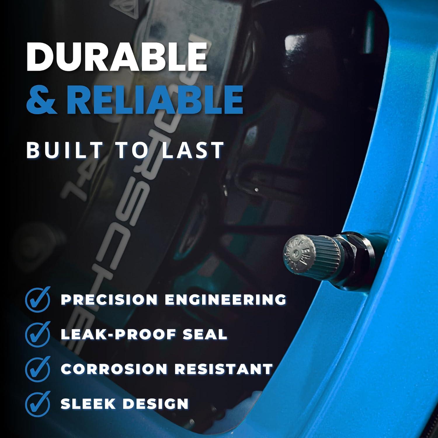 TPMS Tire Valve Caps (4-Pack) Alligator EHA Secure Air Pressure Gray Valve Stem Caps Compatible with Audi, BMW, Mercedes, Porsche, Tesla, VW & More (Made in Germany)