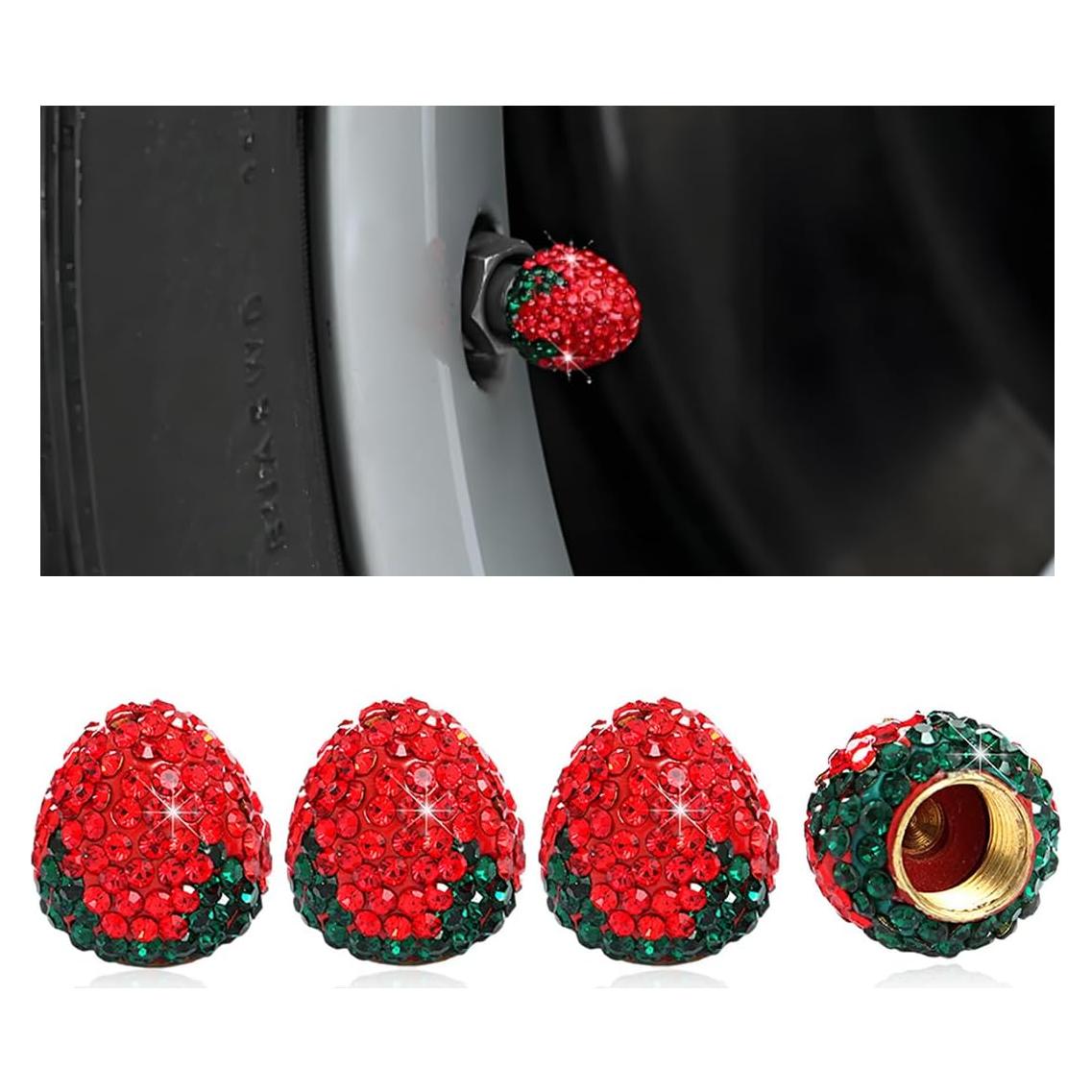 4 Tapas de Válvula de Neumático KVAEY Fresa Rojo