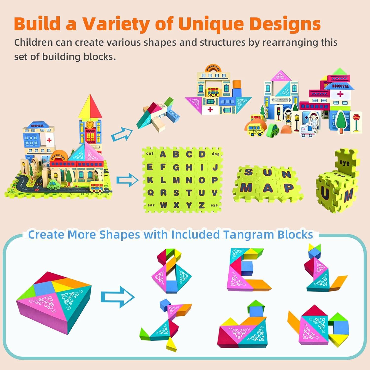Juego de Bloques de Espuma Pleykele Ciudad 83 Piezas 18+ Meses