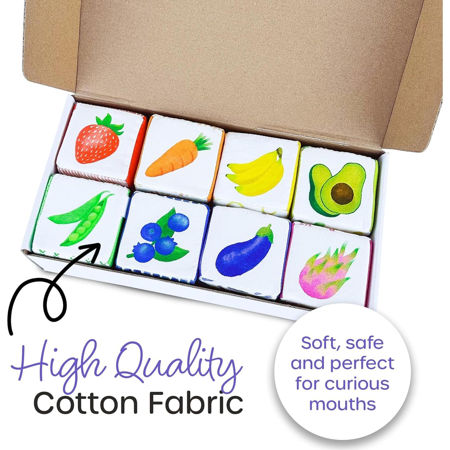 Bloques Suaves de Bebé Quiggly Rainbow - 8 Bloques Sensoriales 100% Algodón